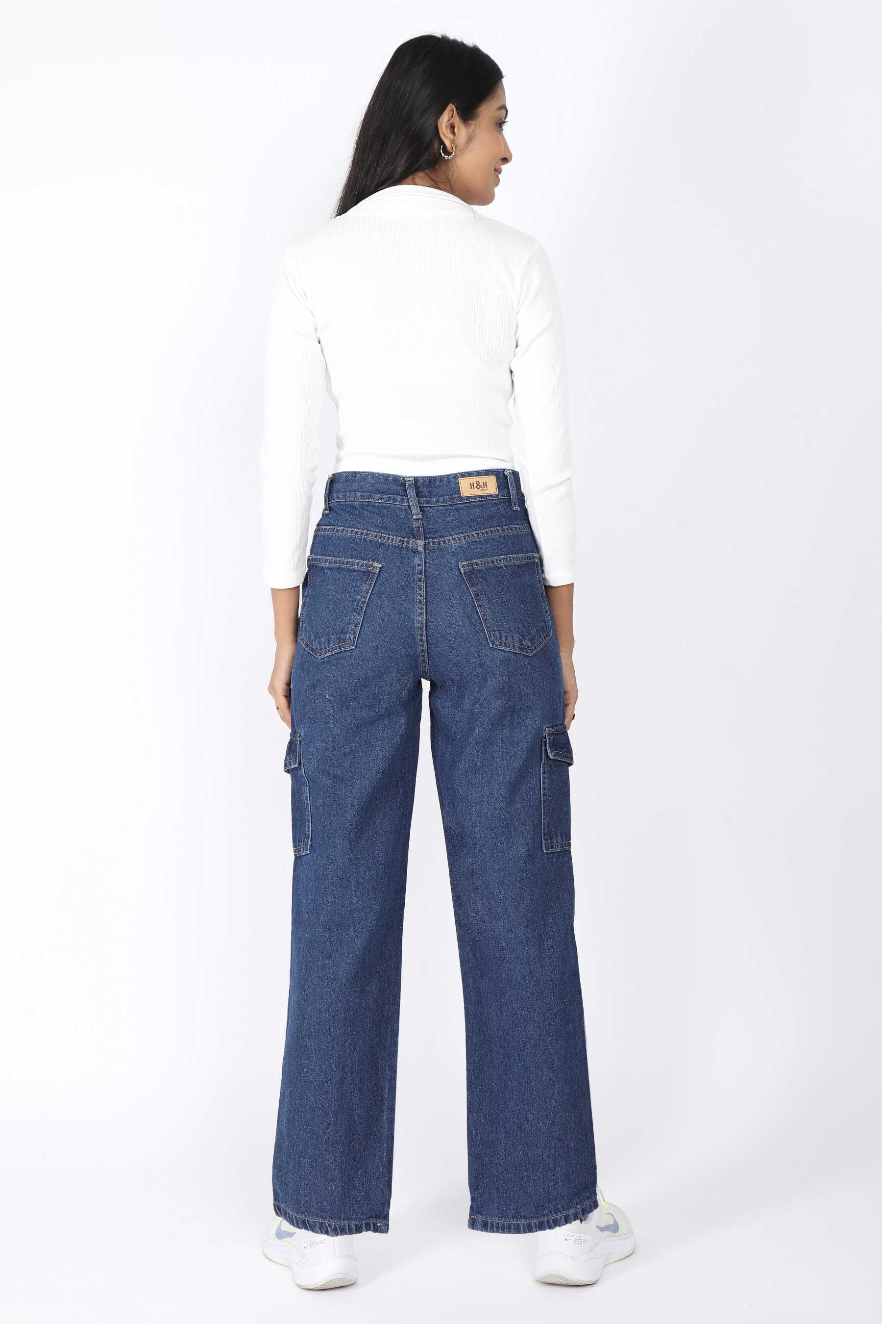 Buy 6 Pocket Denim Cargo High Waist Jeans For Women