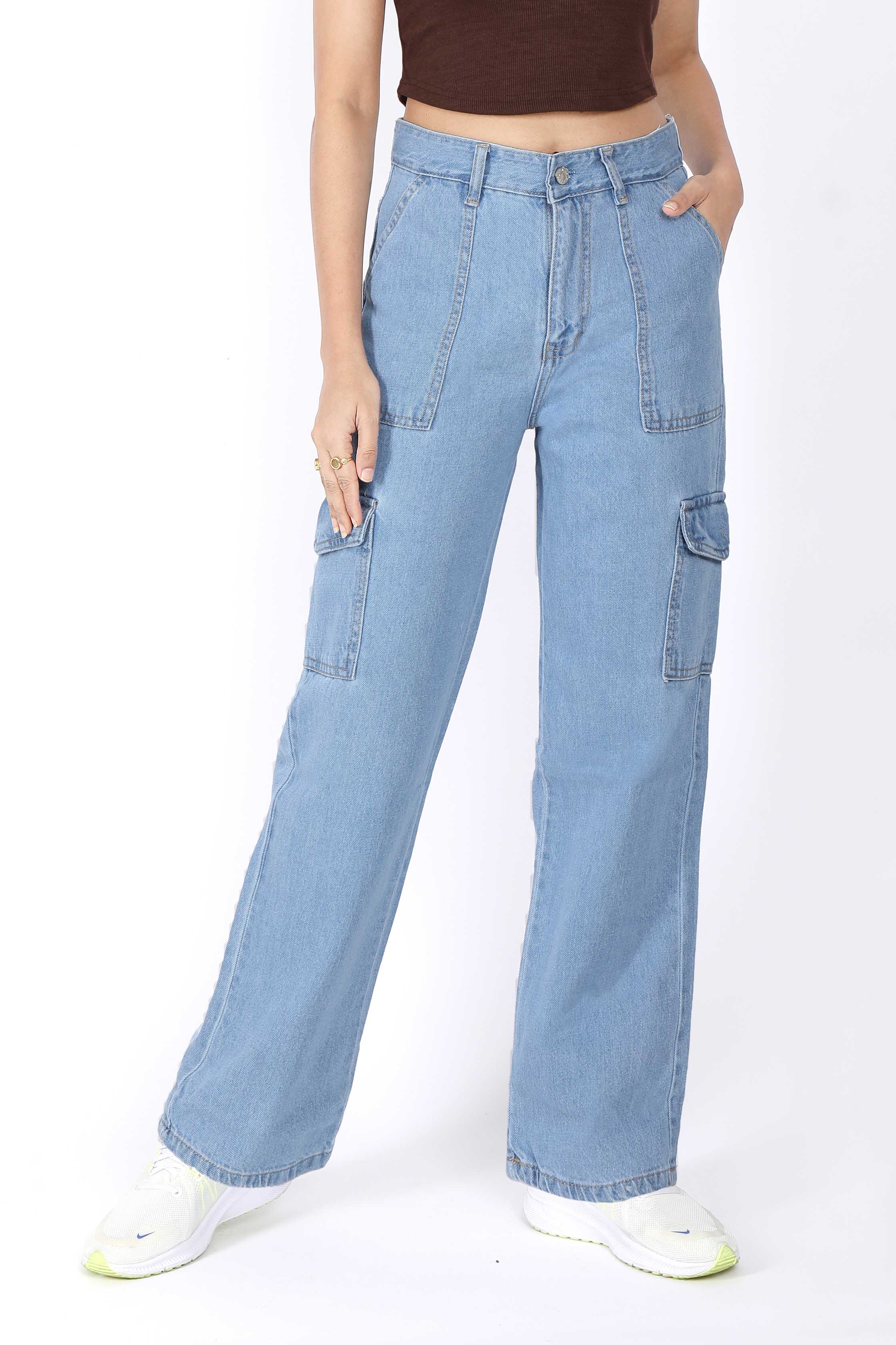 Buy 6 Pocket Denim Cargo High Waist Jeans For Women