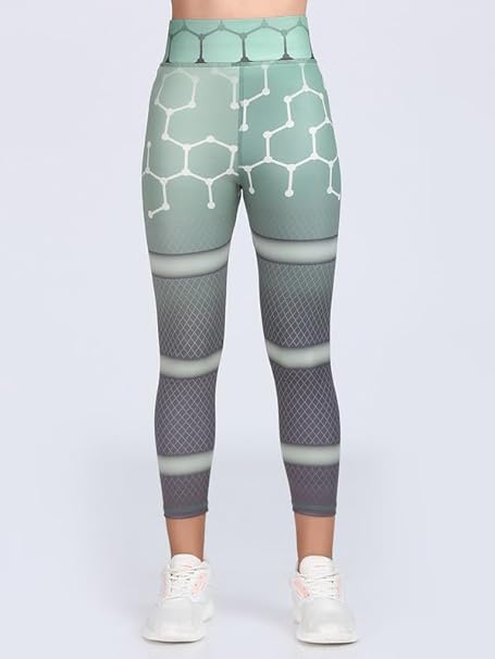 Green & Grey Patterned 4 Way Lycra Stretchable Leggings For Women