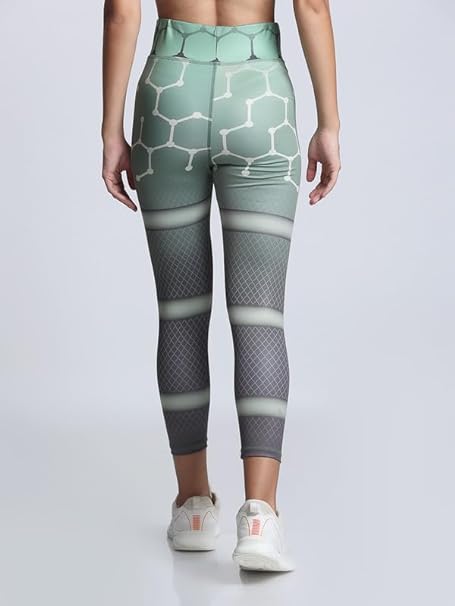 Green & Grey Patterned 4 Way Lycra Stretchable Leggings For Women