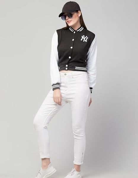 Stylish Cotton Long Sleeve Crop Bomber Jacket For Women