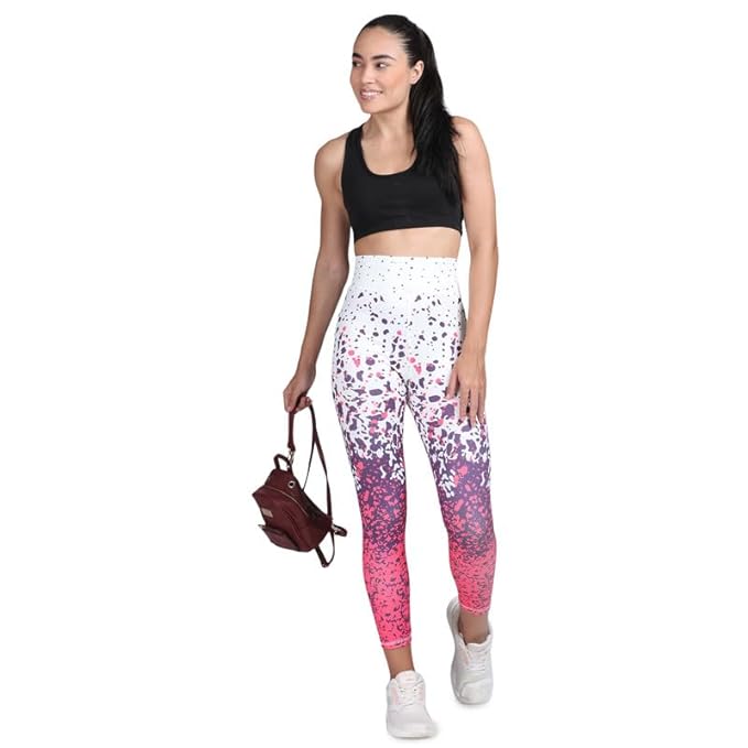 White & Pink Dotted 4 Way Lycra Stretchable Leggings For Women