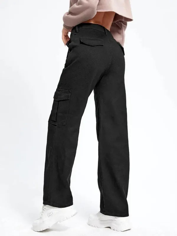 6 POCKET HIGH-RISE CARGO JEANS - BLACK Khuraafati