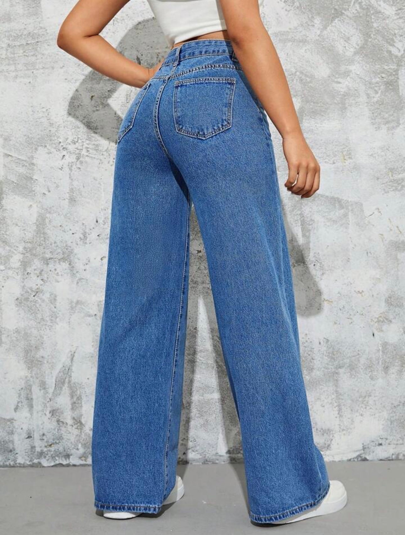 Stone Blue High Waist Wide Leg Bell Bottom Jeans She Clothes