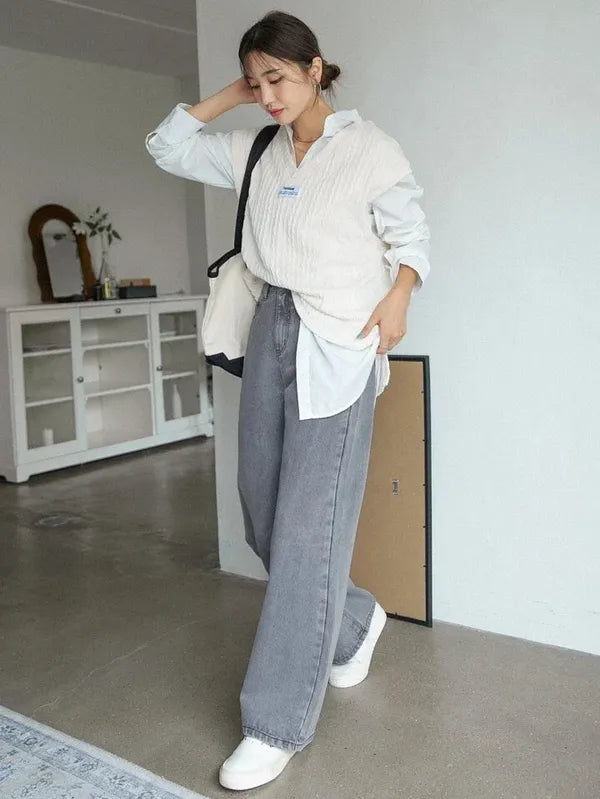 Grey Comfy Women's High Waist Flared Jeans