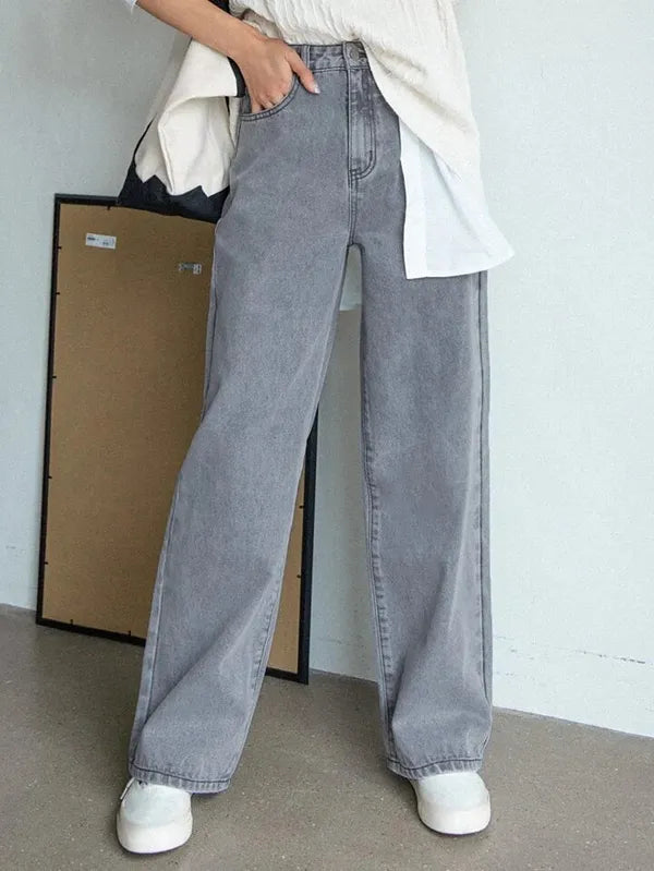 Grey Comfy Women's High Waist Flared Jeans