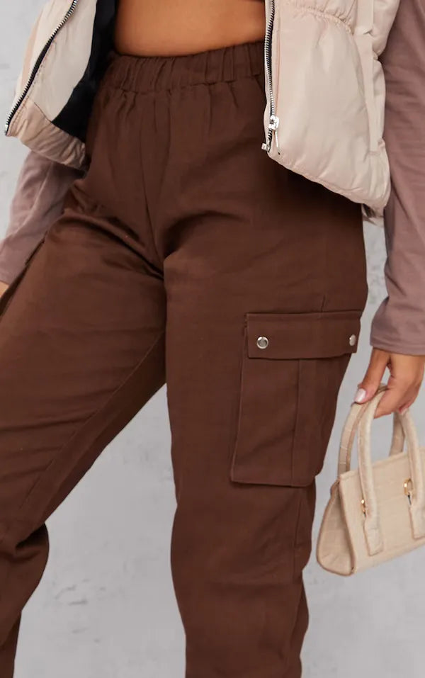 Buy Chocolate Color Pure Denim Cargo Jeans For Women