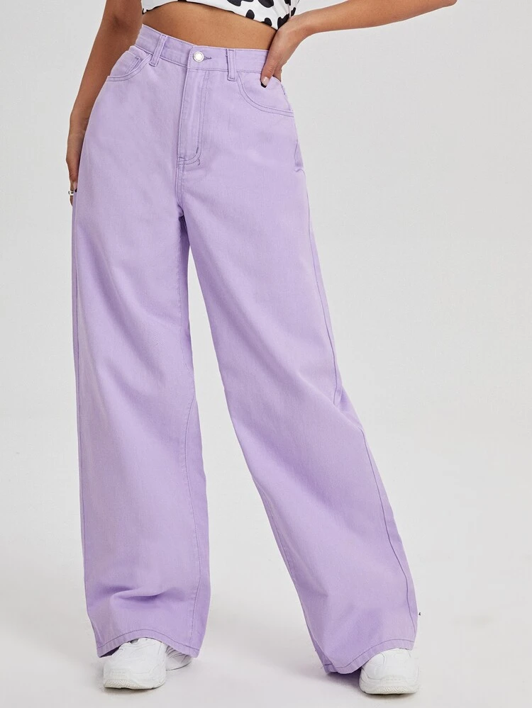Lavender Wide Leg Bell Bottom High Waist Jeans For Women & Girl