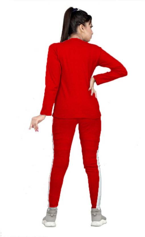Red Winter Co Ord Set Tracksuit For Women
