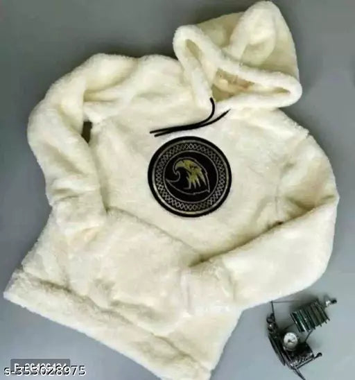 Sherpa White With Black Lamborghini Patch Winter Hoodie For Men