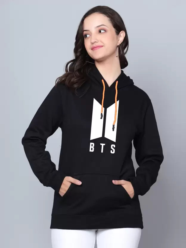 Solid Printed BTS Hoodie For Girls & Womens | Pullover Sweatshirt