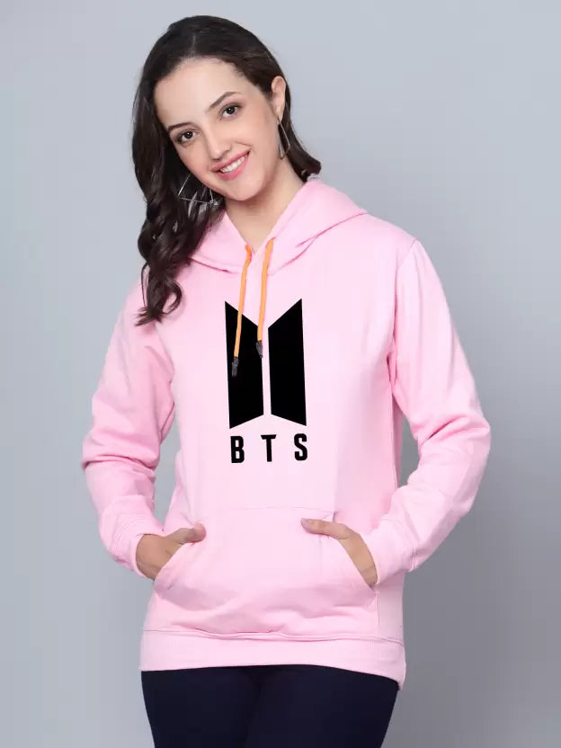 Solid Printed BTS Hoodie For Girls & Womens | Pullover Sweatshirt