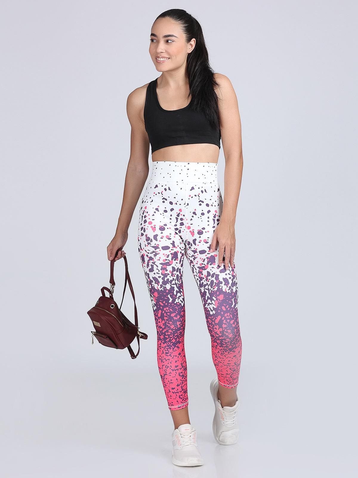 Buy White & Pink Dotted 4 Way Lycra Stretchable Leggings For Women