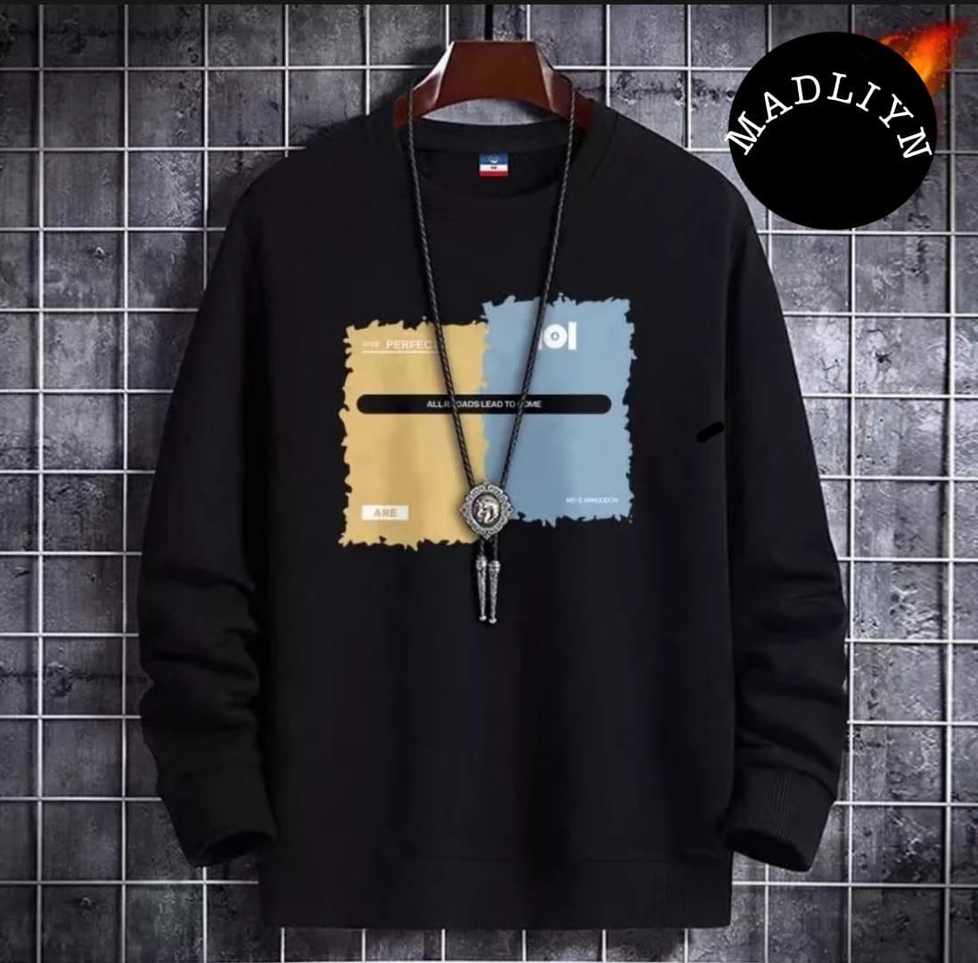 Black Cotton Fleece Sweatshirt For Men