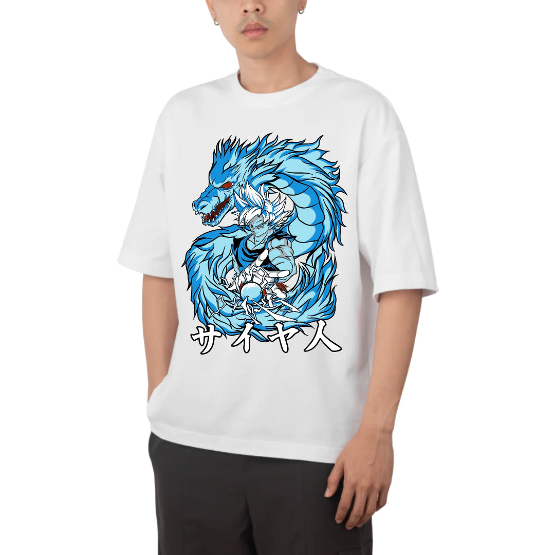 Aesthetic Blue Goku Printed Oversized T Shirt | Unisex Baggy Tees