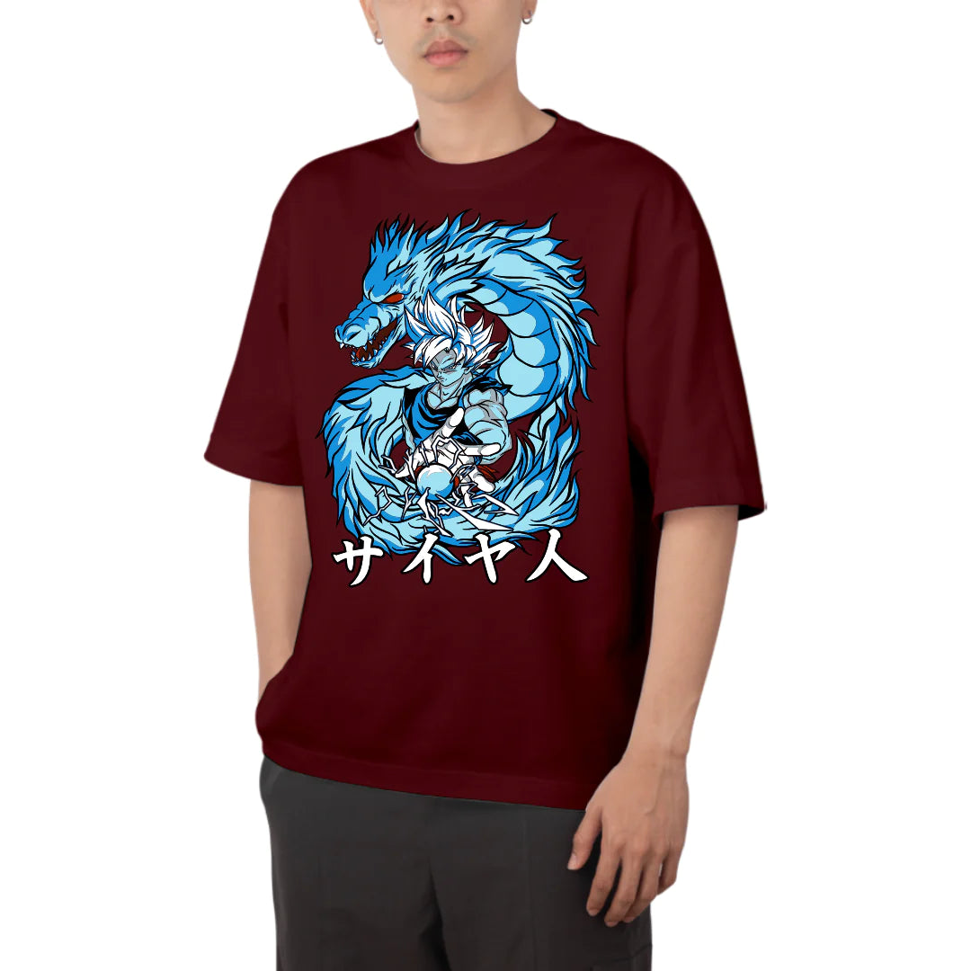 Aesthetic Blue Goku Printed Oversized T Shirt | Unisex Baggy Tees