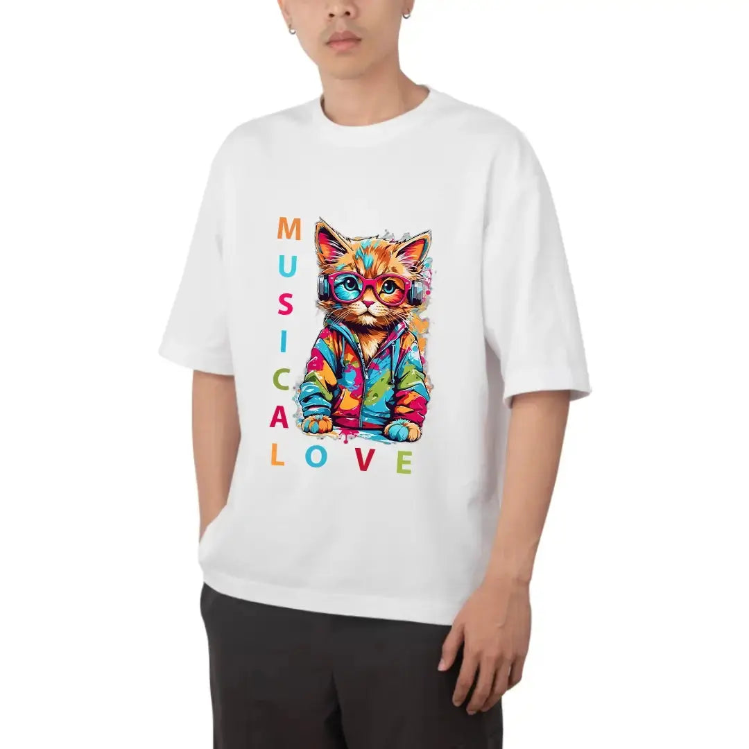 Colourful Moku Cat Oversized T Shirt | Unisex Baggy Tees